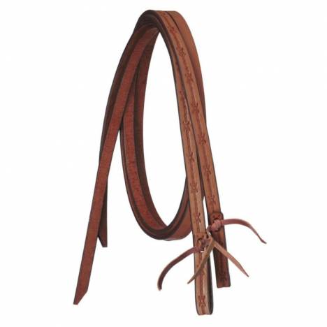 Tough1 Premium Leather Split Reins - Barbed Wire Tooled