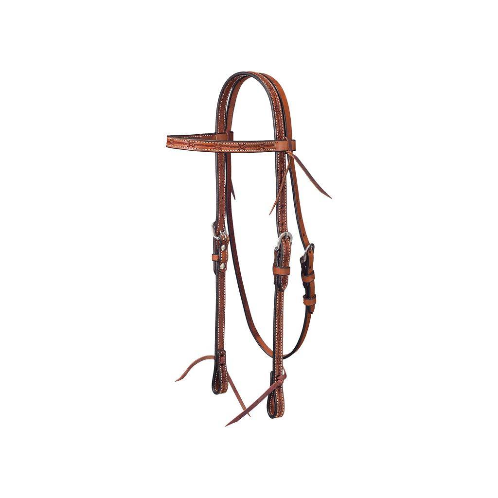 Tough1 Leather Straight Brow Headstall with Barbed Wire Detail