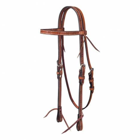 Tough1 Leather Straight Brow Headstall with Barbed Wire Detail
