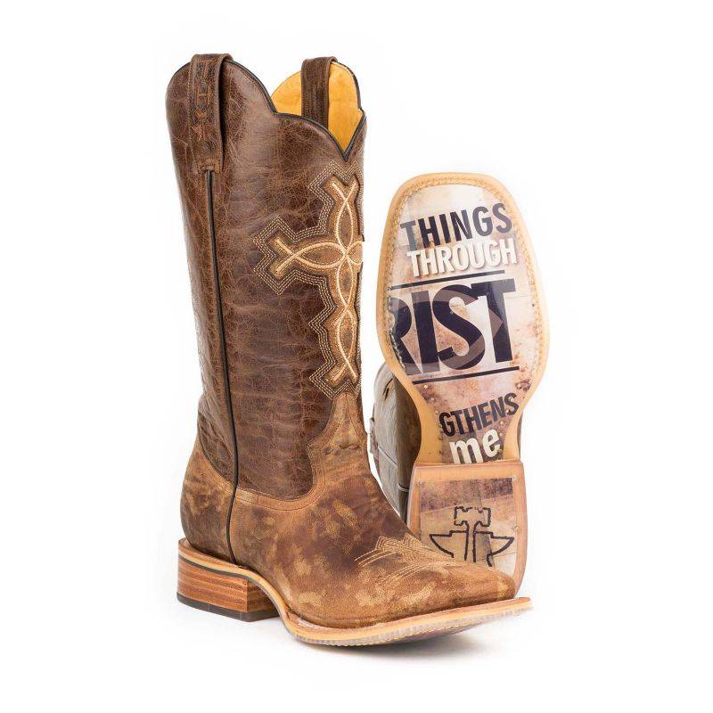 Tin Haul Ichthys Aroundus Embroidered Square Toe Pull On Cowboy Boots