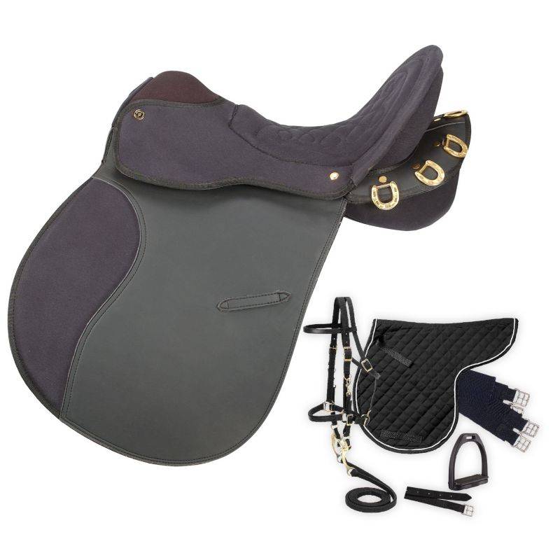 EquiRoyal Synthetic Endurance Trail Saddle with o Horn Package
