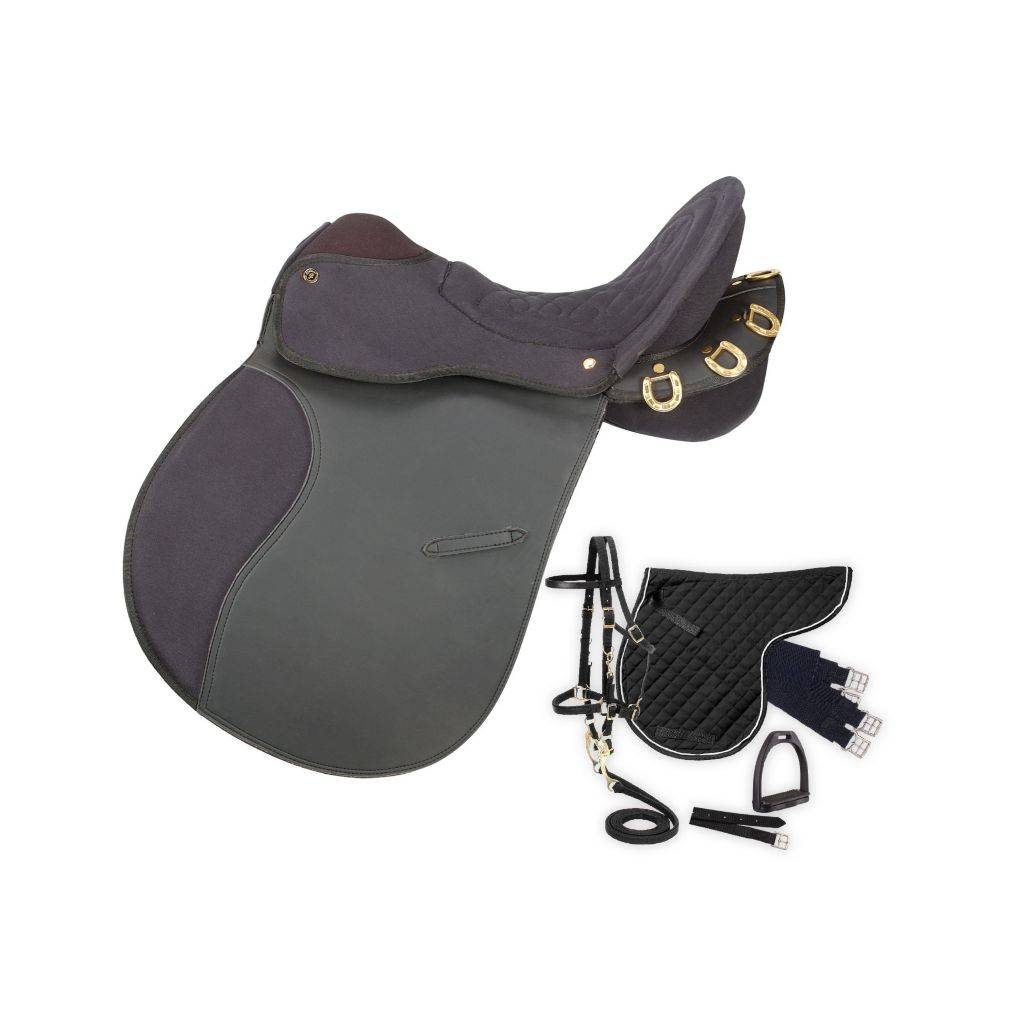 EquiRoyal Synthetic Endurance Trail Saddle with o Horn Package