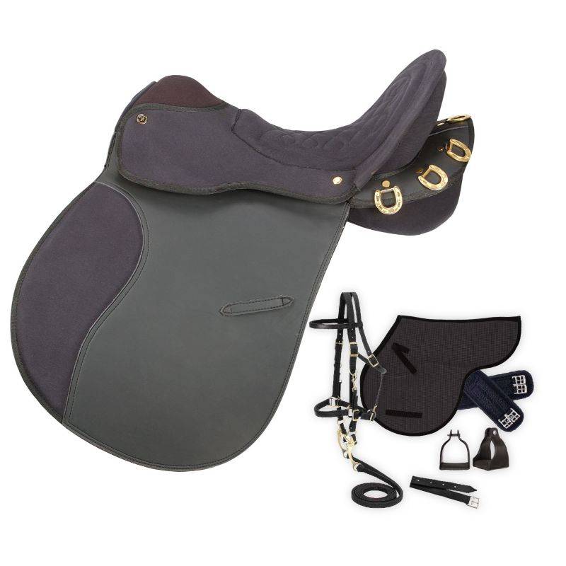 Eclipse by Tough1 Pro Am Synthetic Trail/Endurance Saddle With Horn - 6 Piece