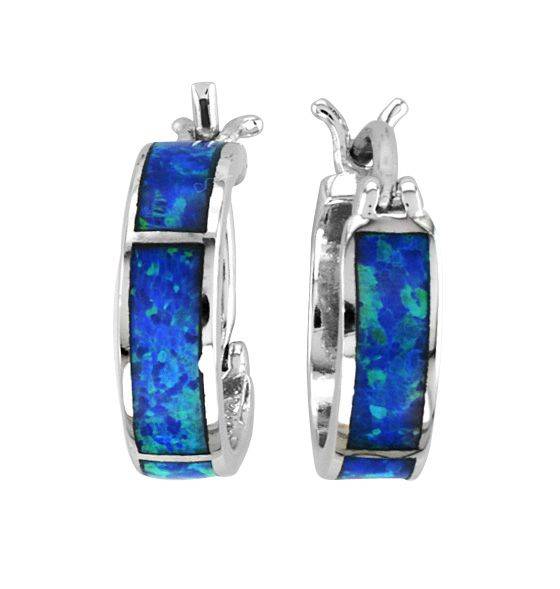 Kelly Herd Blue Opal Hoop Earrings - Sterling Silver