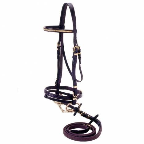 Silver Fox Flash Bridle with Brass Browband