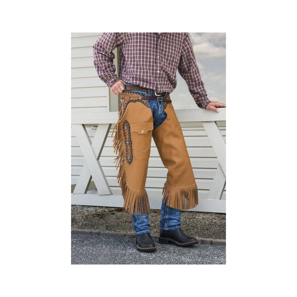 Tough1 Premium Leather Chinks with Floral Yoke & Pocket