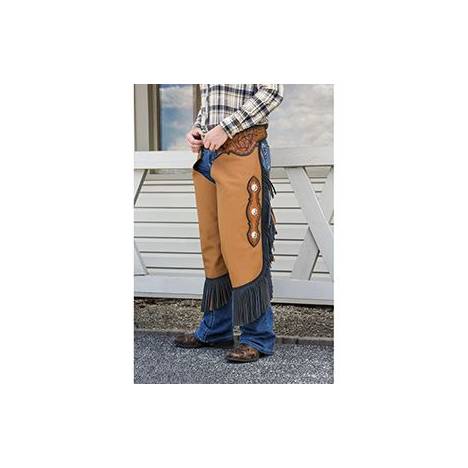 Tough1 Premium Leather Chinks with Floral Yoke & Double Fringe