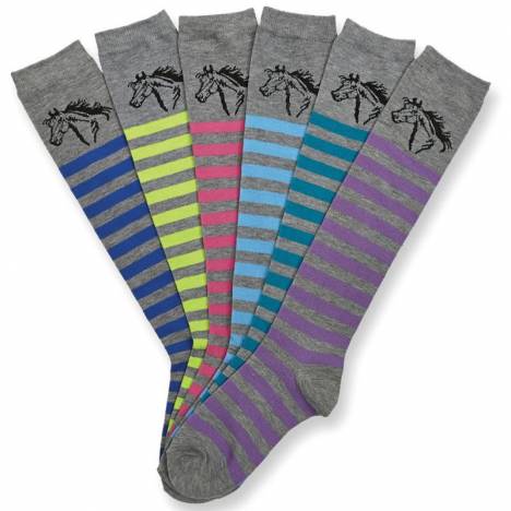 AWST Int'l "Lila" Horse Head Striped Knee-High Socks - 6 Pack