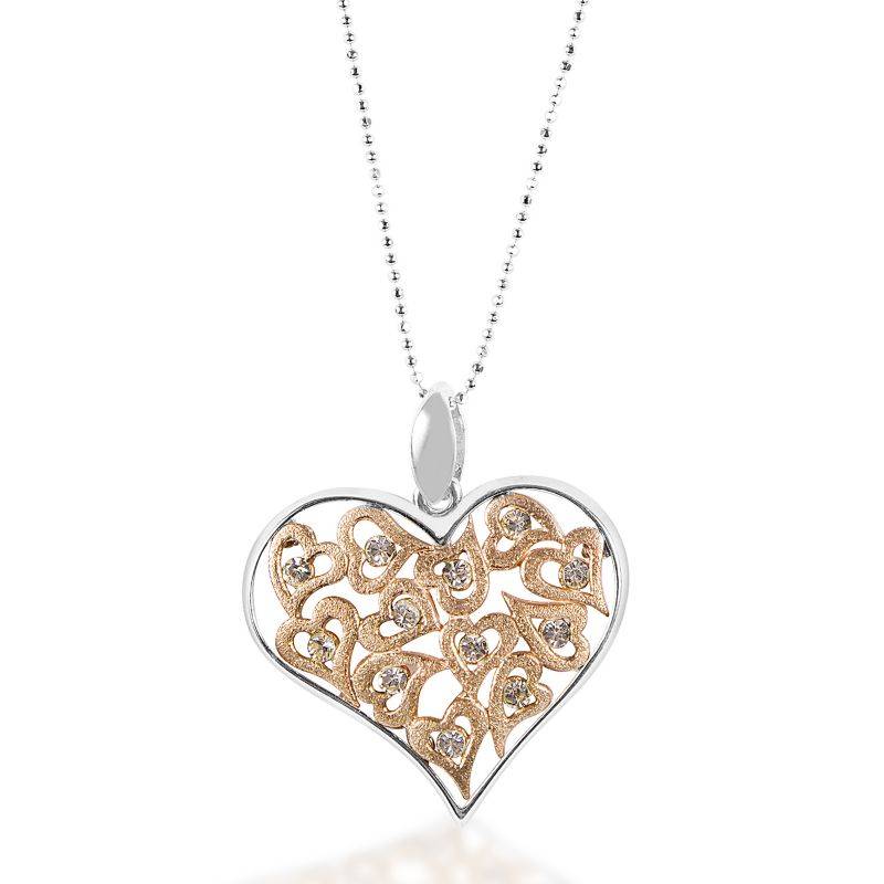 Kelly Herd Clear & Rose Gold Multi-Heart Pendant - Sterling Silver