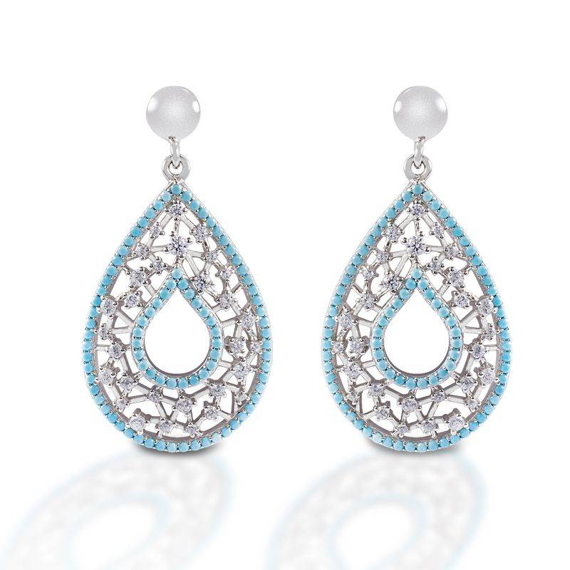 Kelly Herd Turquoise & Clear Teardrop Earrings - Sterling Silver