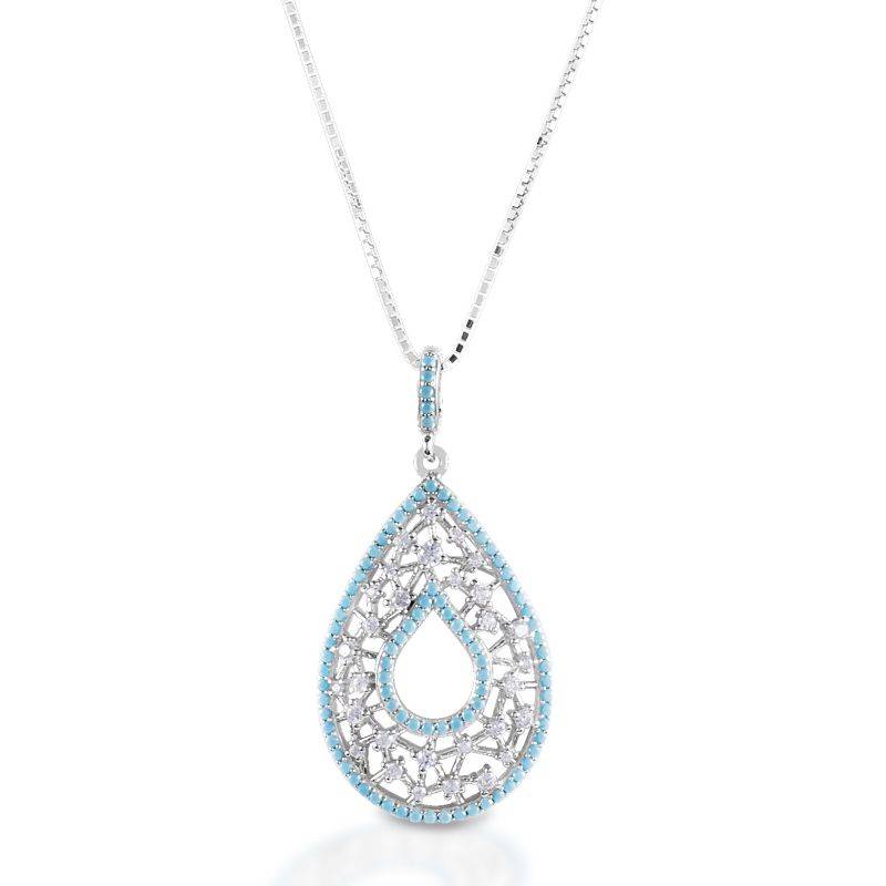 Kelly Herd Turquoise & Clear Teardrop Pendant - Sterling Silver