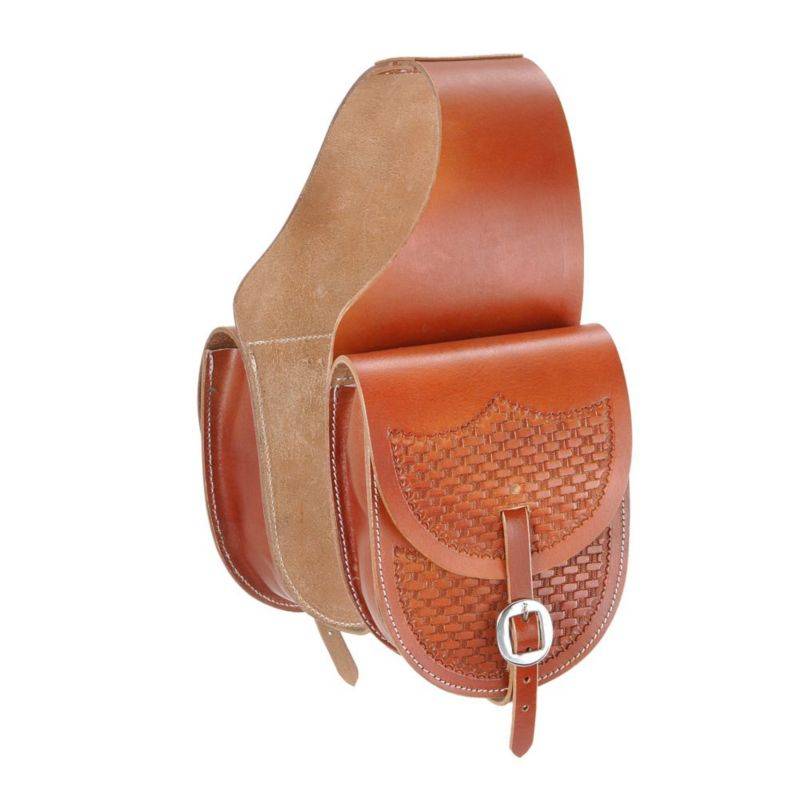 Tough1 Leather Saddle Bag with  Basket Stamp