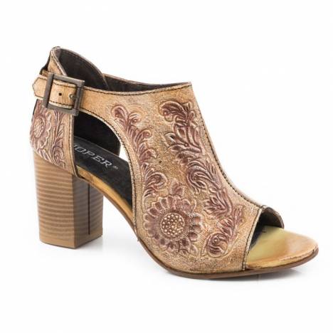 Roper Ladies Floral Tooled Leather Open Toe Mules