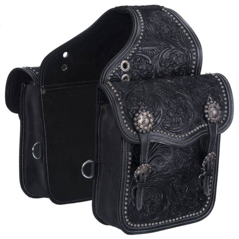 Tough1 Leather Floral and Oak Leaf Tooled Saddle Bag