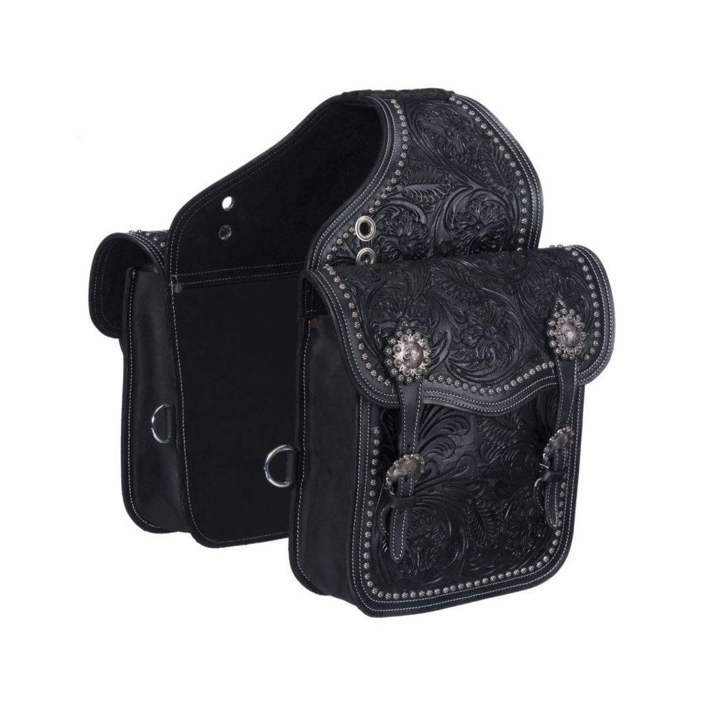 Tough1 Leather Floral and Oak Leaf Tooled Saddle Bag