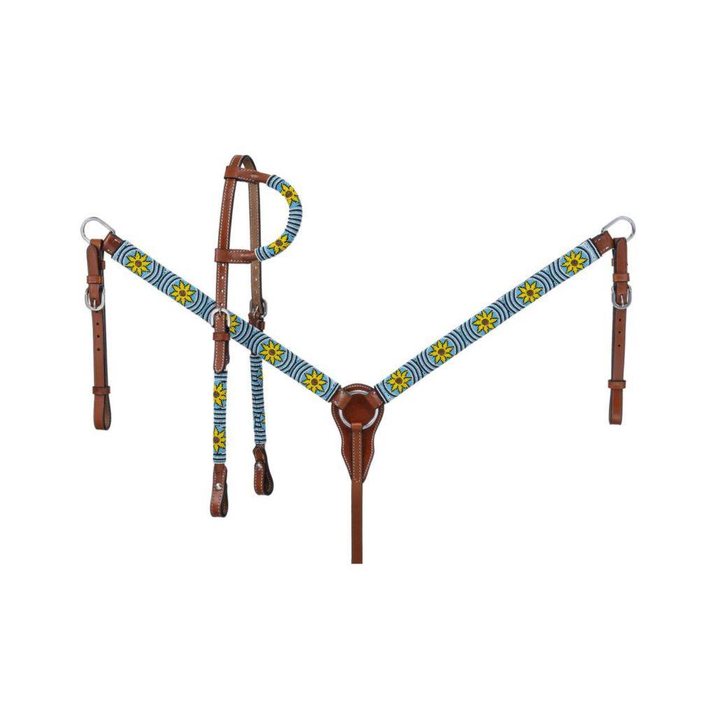 Royal King Beaded Sunflower Headstall & Breastcollar Set