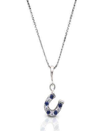 Kelly Herd Blue & Clear Dangle Horseshoe Necklace
