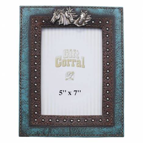 Gift Corral Horse Head and Blue Leather Frame