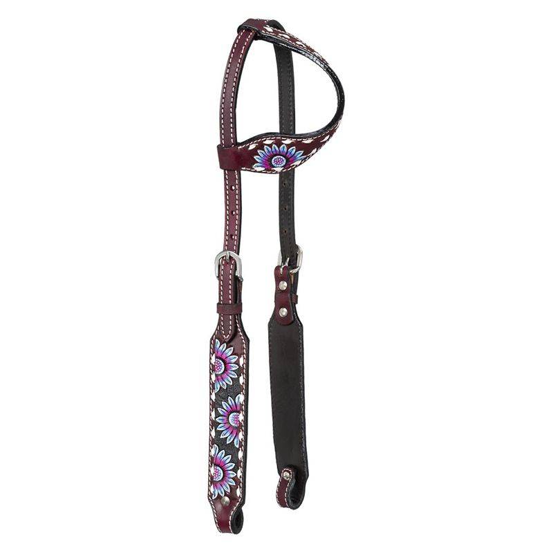 Silver Royal Purple and Blue Sunflower Ear Headstall