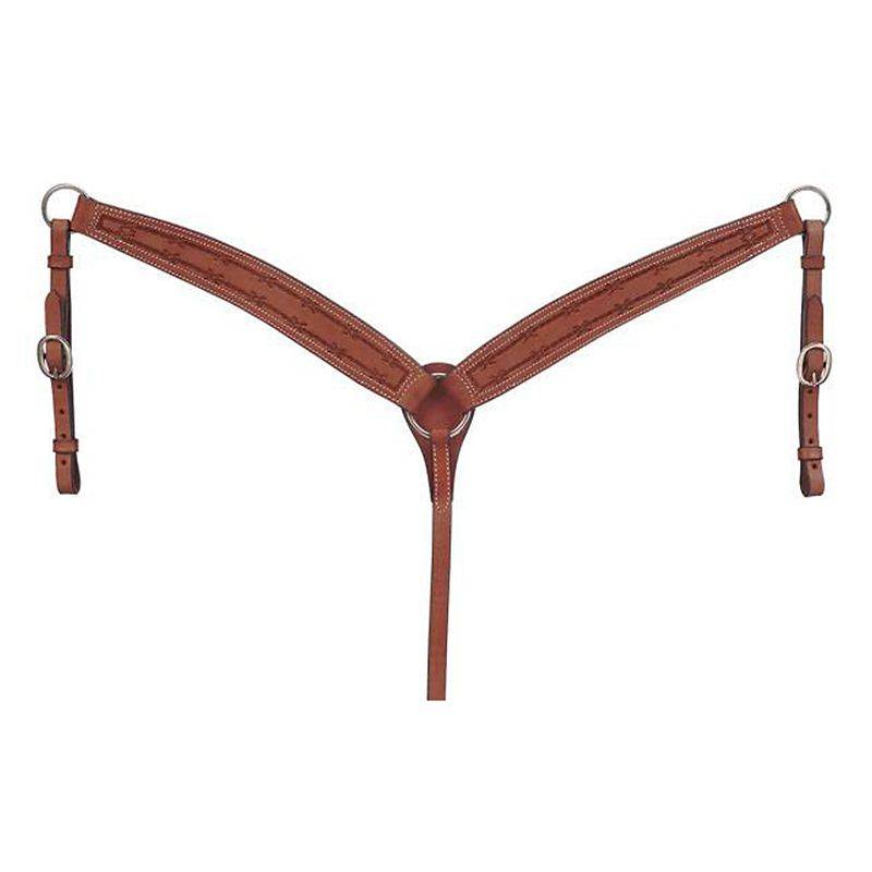 Tough1 Premium Leather Tapered Breastcollar - Barbed Wired Tooled