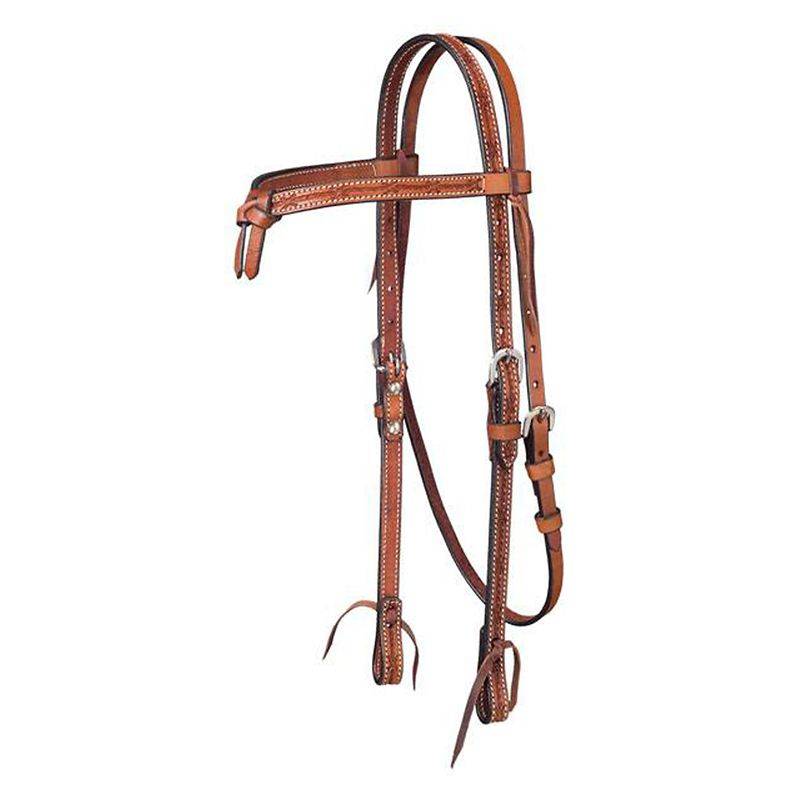 Tough1 Leather Futurity Brow Headstall with  Barbed Wire Detail
