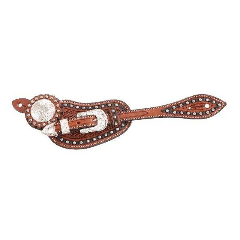 Tough1 Premium Leather Two Tone Spur Straps with  Engraved Silver Hardware