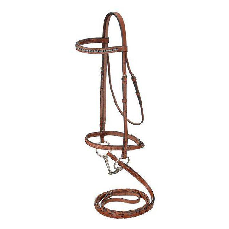 Raised Snaffle English Bridle With Silver Link & Blue Stone Crystals