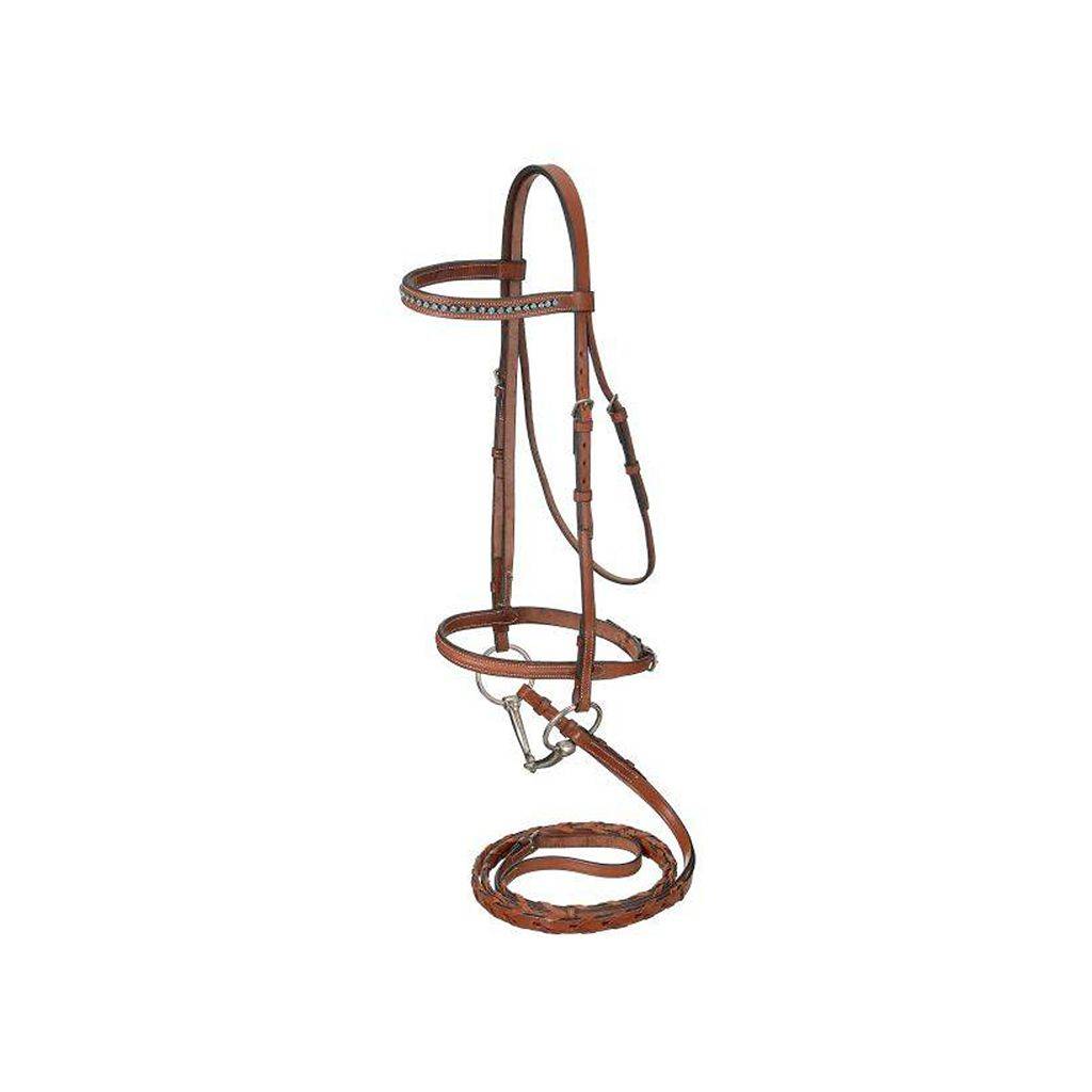 Raised Snaffle English Bridle With Silver Link & Blue Stone Crystals