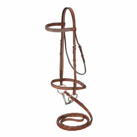 Raised Snaffle English Bridle With Silver Link & Blue Stone Crystals