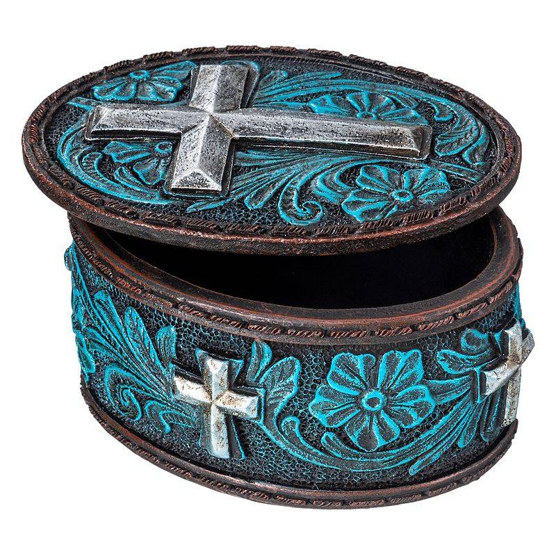 Gift Corral Tooled Cross Trinket Box