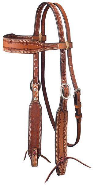 Tough1 Leather Wide Brow Headstall with  Barbed Wire Detail