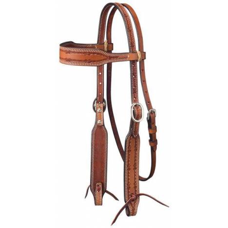 Tough-1 Leather Wide Brow Headstall with Barbed Wire Detail