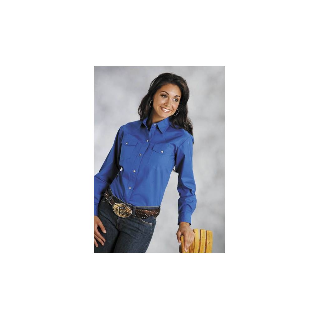 Roper Ladies Poplin Long Sleeve Shirt - Royal