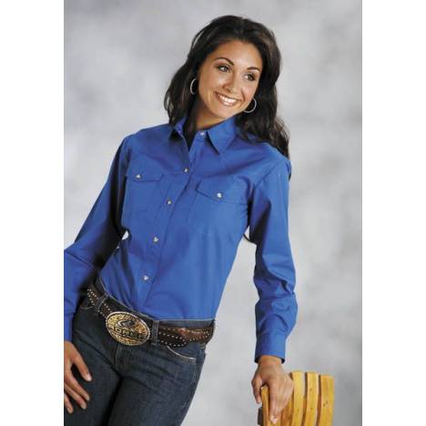 Roper Ladies Poplin Long Sleeve Shirt - Royal