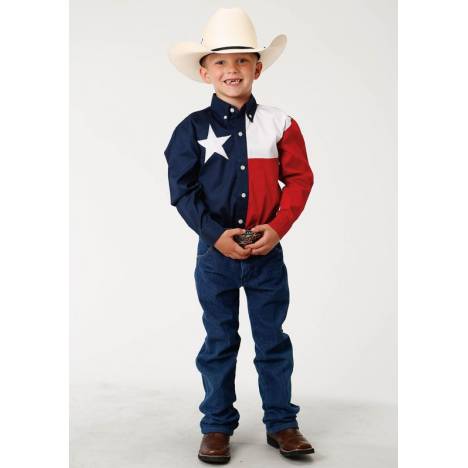 Roper Boys Texas Pieced Flag Western Shirt