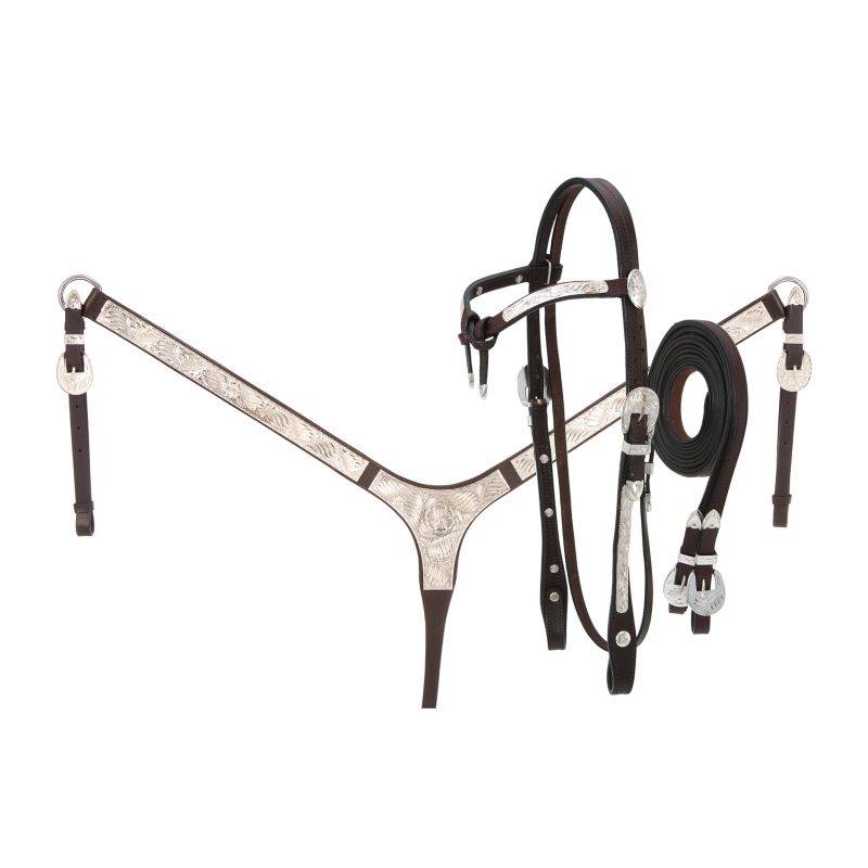 Tough1 Futurity Silver Show Set - Headstall, Split Reins and Breastcollar