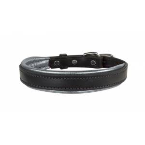 Perri's Metallic Padded Leather Dog Collar - Black with Silver - X-Large