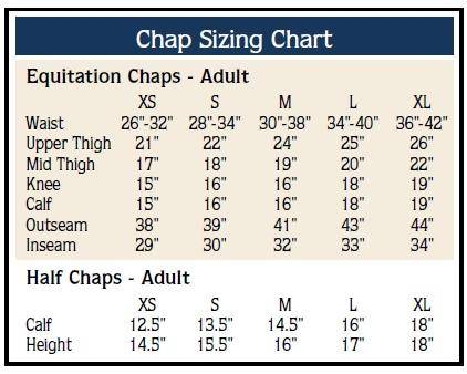 Saxon Equileather Half Chaps Size Chart