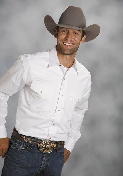 Roper Mens Amarillo Poplin Shirt - Solid White