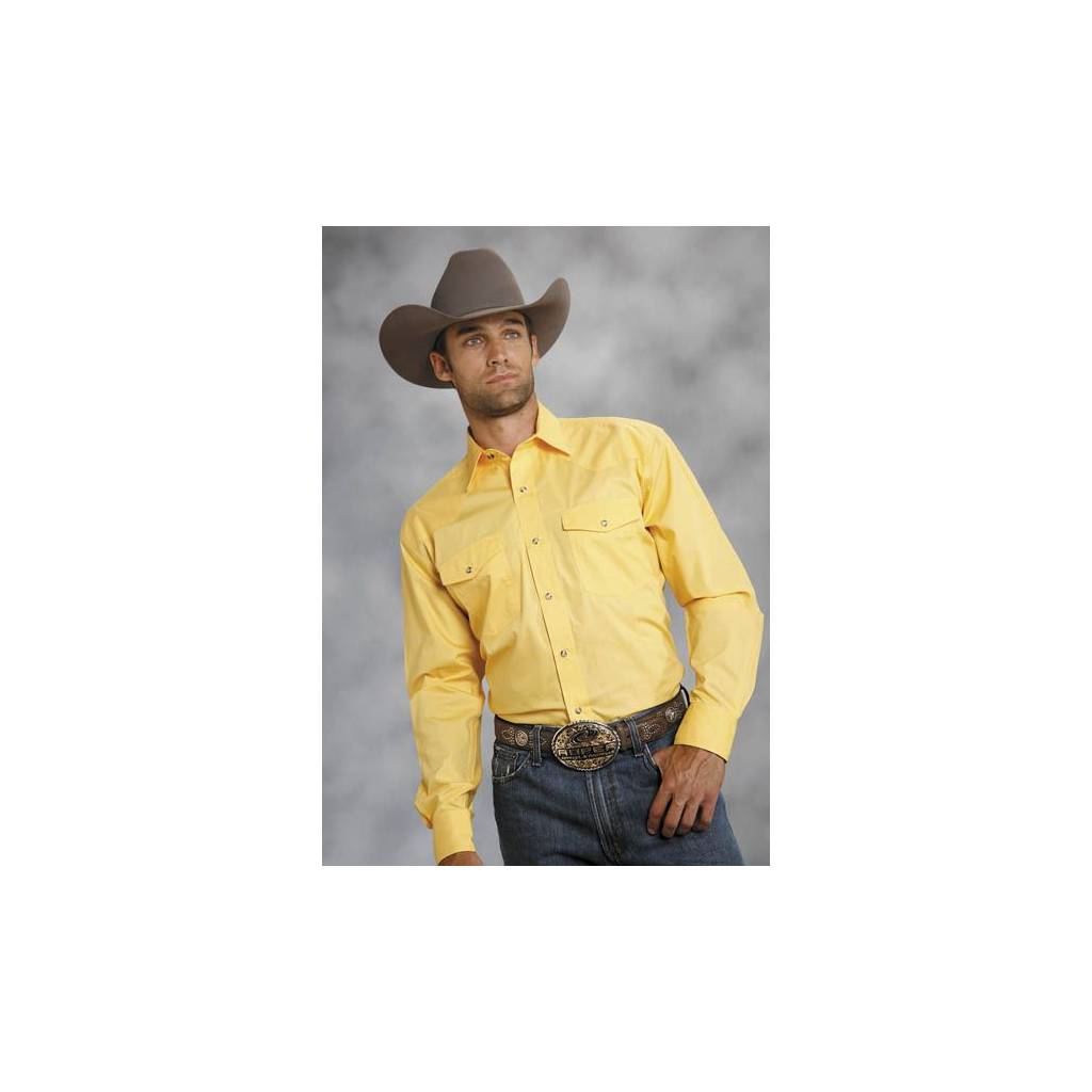 Roper Mens Amarillo Poplin Shirt - Solid Yellow