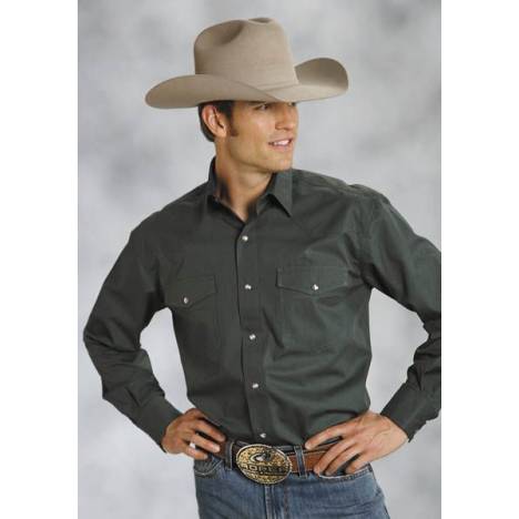 Roper Mens Poplin Shirt Long Sleeve Shirt - Green