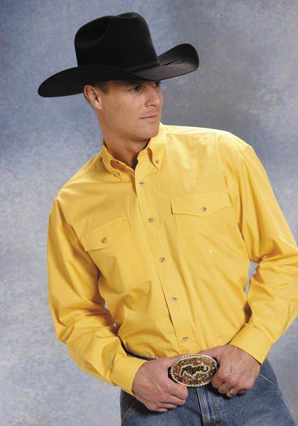 Roper Poplin Button Down - Mens , Long Sleeve, Yellow