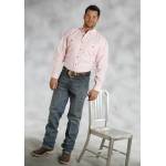 Roper Mens Poplin Long Sleeve Button Down Shirt - Pink