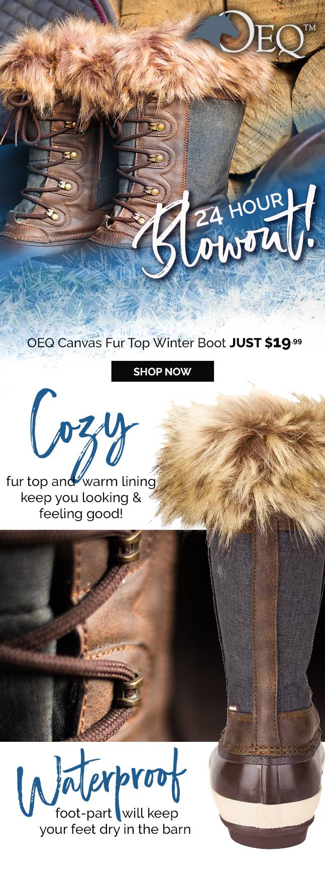 24-Hour Blowout! OEQ Canvas Fur Top Winter Boot JUST $19.99 - Save 70% OFF