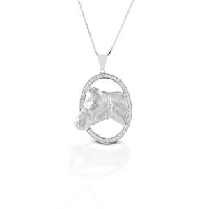Kelly Herd Oval Halter Horsehead Necklace - Sterling Silver