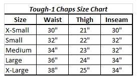 Tough 1 Chaps Size Chart